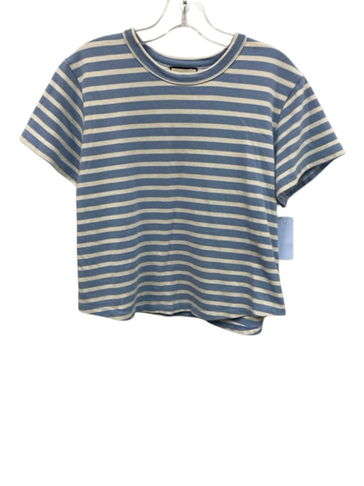 Tuckernuck Size L Blue & Cream Cotton Stripe Boxy short sleeve Top Blue & Cream / L
