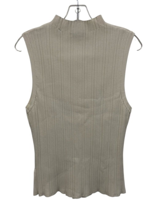 Veronica Beard Size L White Viscose Blend Ribbed Knit High Neck Sleeveless Top White / L
