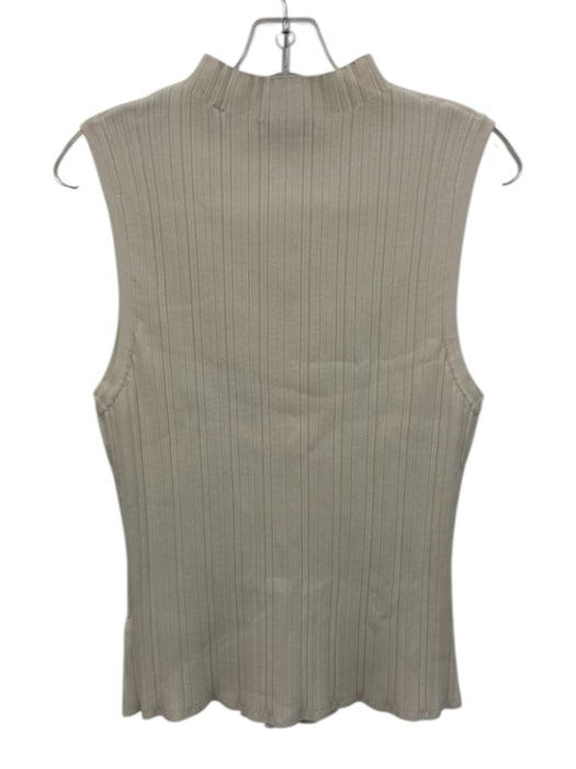 Veronica Beard Size L White Viscose Blend Ribbed Knit High Neck Sleeveless Top White / L
