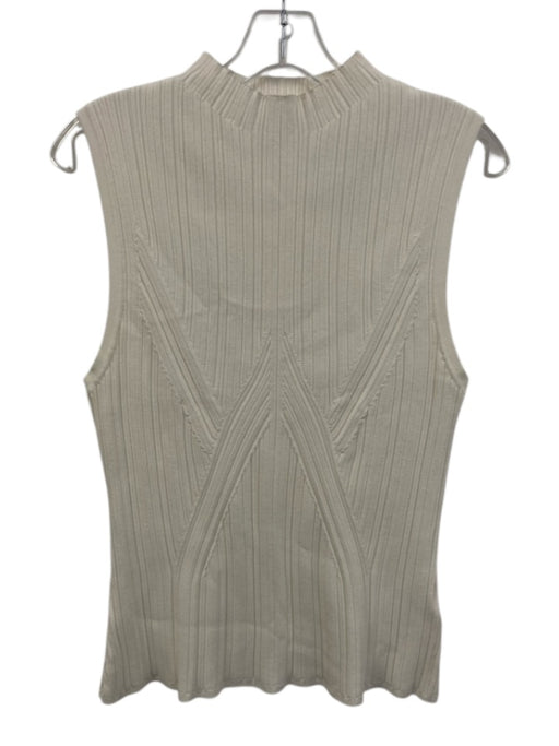 Veronica Beard Size L White Viscose Blend Ribbed Knit High Neck Sleeveless Top White / L