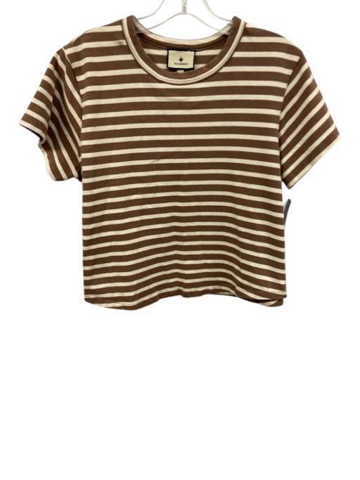 Tuckernuck Size L Brown & Cream Cotton Stripe Boxy short sleeve Top Brown & Cream / L