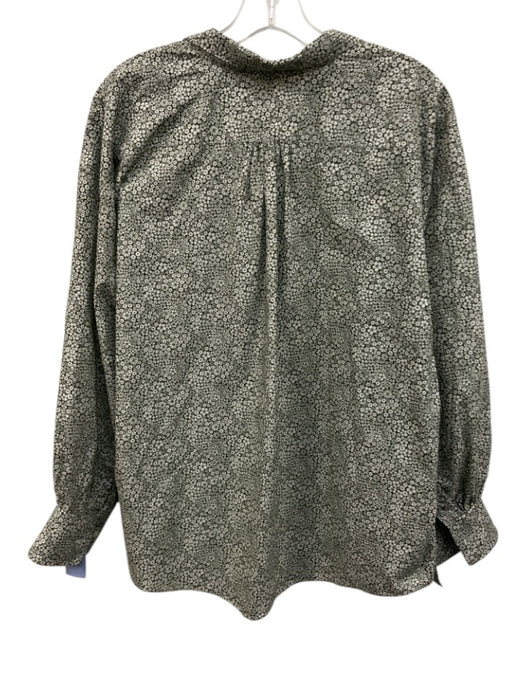 Ann Mashburn Size L Green & Cream Cotton High Neck Floral Button Down Top Green & Cream / L