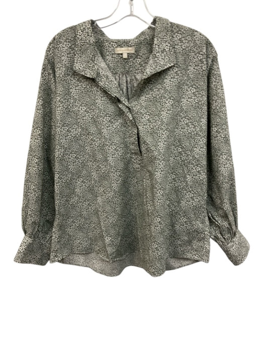 Ann Mashburn Size L Green & Cream Cotton High Neck Floral Button Down Top Green & Cream / L