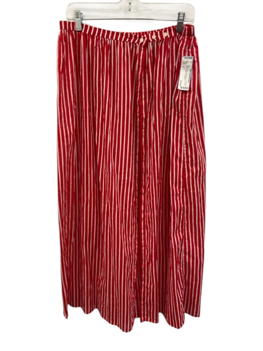 J. Crew Size M Red & White Cotton Midi Stripe Button Waist Coverup Skirt Red & White / M