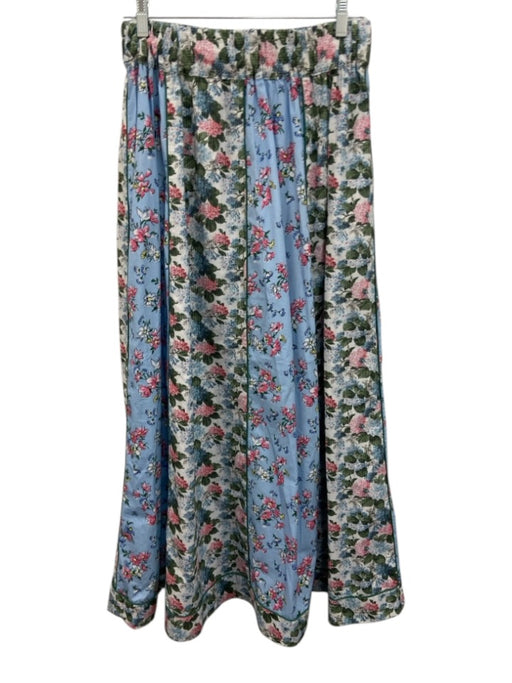 Loretta Caponi Firenze Size XL Blue, Pink, White Cotton Elastic Waist Midi Skirt Blue, Pink, White / XL