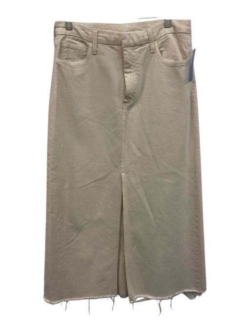 Frank & Eileen Size 30 Cream Cotton Blend Denim Front Slit Raw Hem Midi Skirt Cream / 30