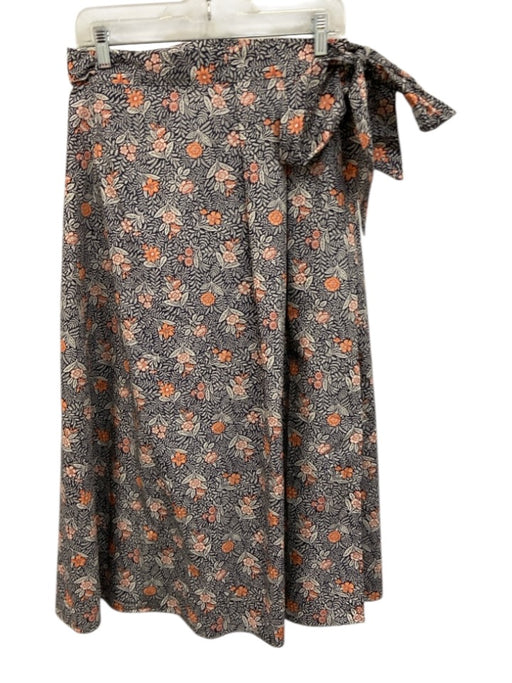 Ann Mashburn Size XL Blue, Orange, Cream Cotton Botanical Wrap Midi Skirt Blue, Orange, Cream / XL