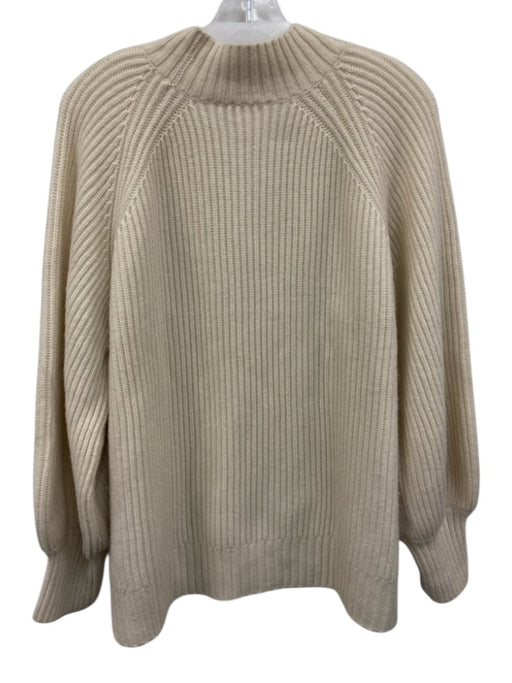 Ann Mashburn Size L Cream Cashmere Long puff sleeve Rib Knit High Neck Sweater Cream / L