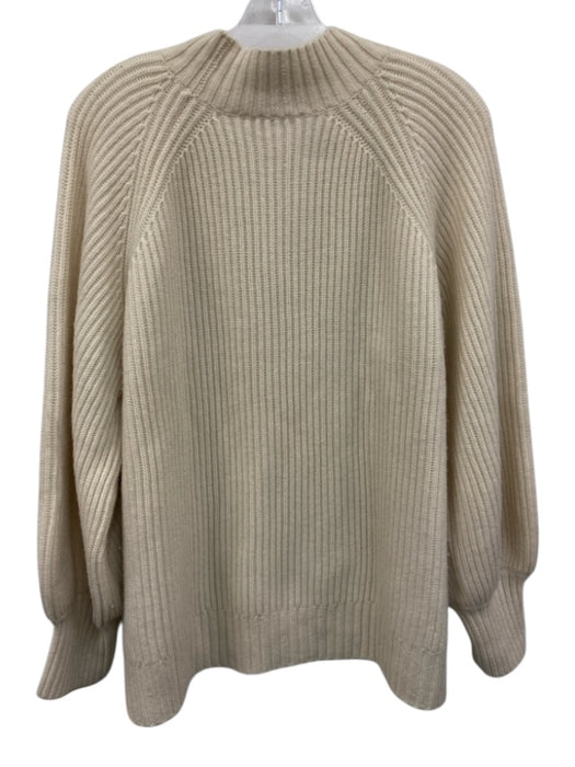 Ann Mashburn Size L Cream Cashmere Long puff sleeve Rib Knit High Neck Sweater Cream / L