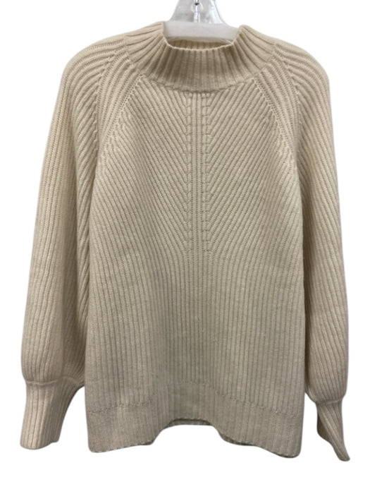 Ann Mashburn Size L Cream Cashmere Long puff sleeve Rib Knit High Neck Sweater Cream / L
