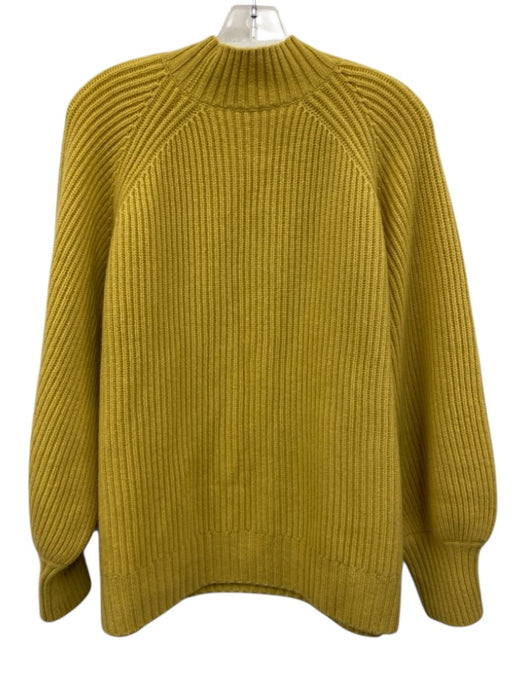 Ann Mashburn Size L Mustard Yellow Cashmere Long puff sleeve Rib Knit Sweater Mustard Yellow / L