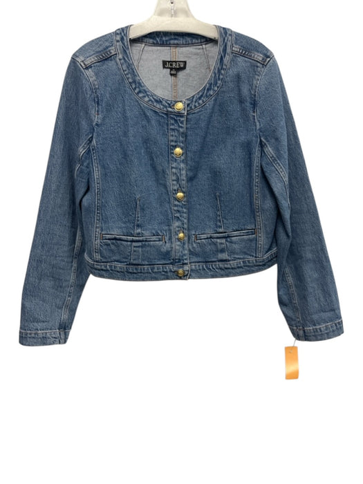 J Crew Size 12 Medium Wash Cotton Denim Gold Buttons Jacket Medium Wash / 12
