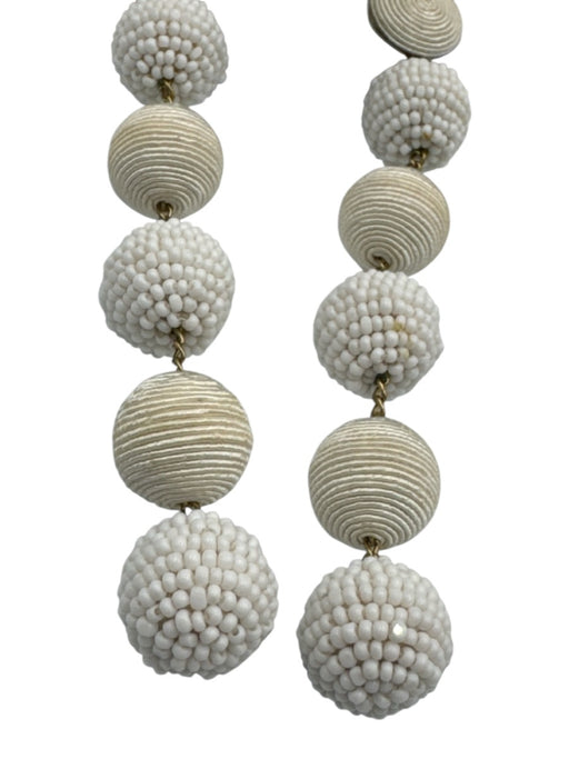 Rebecca De Ravenel White Textile Post Back Beaded Balls Threaded Balls Earrings White