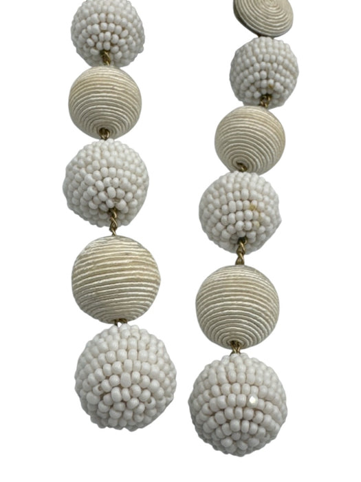 Rebecca De Ravenel White Textile Post Back Beaded Balls Threaded Balls Earrings White