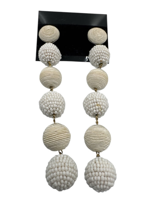 Rebecca De Ravenel White Textile Post Back Beaded Balls Threaded Balls Earrings White