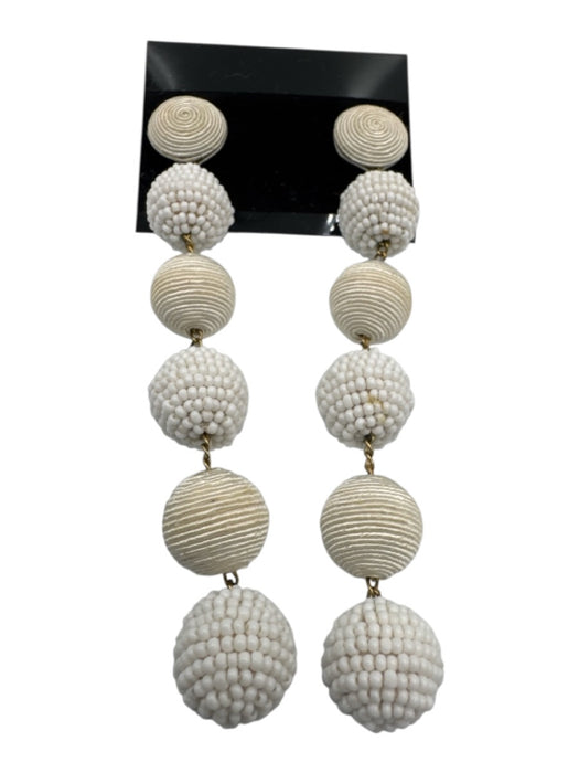 Rebecca De Ravenel White Textile Post Back Beaded Balls Threaded Balls Earrings White