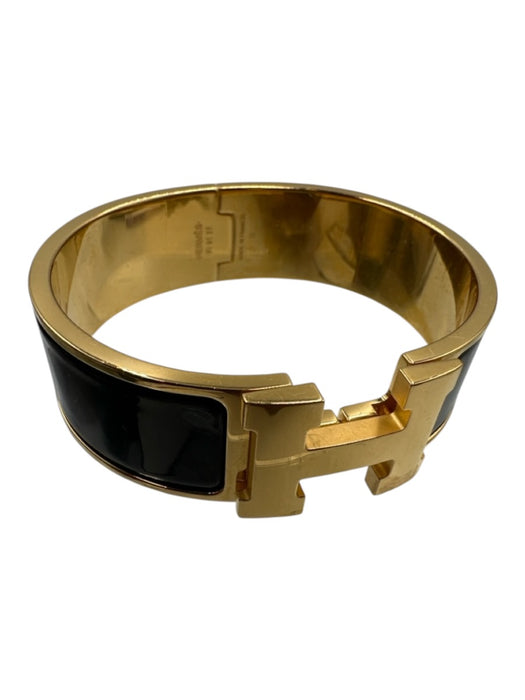 Hermes Black & Gold Enamel Bangle Logo Clic Clac Bracelet Black & Gold