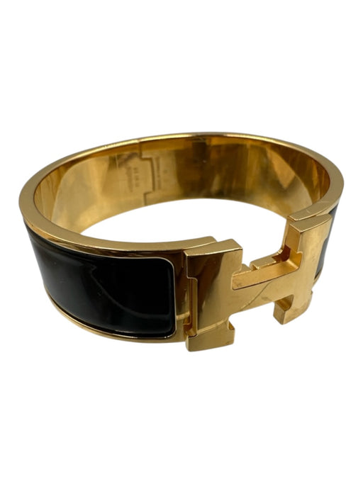 Hermes Black & Gold Enamel Bangle Logo Clic Clac Bracelet Black & Gold