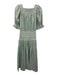 Loeffler Randall Size M Green & White Cotton Short Puff Sleeve Stripe Midi Dress Green & White / M