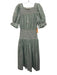 Loeffler Randall Size M Green & White Cotton Short Puff Sleeve Stripe Midi Dress Green & White / M