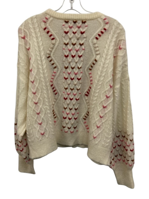 Intermix Size L Cream, Pink, Red Wool & Polyamide Cable Knit Hearts Sweater Cream, Pink, Red / L