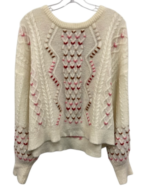 Intermix Size L Cream, Pink, Red Wool & Polyamide Cable Knit Hearts Sweater Cream, Pink, Red / L