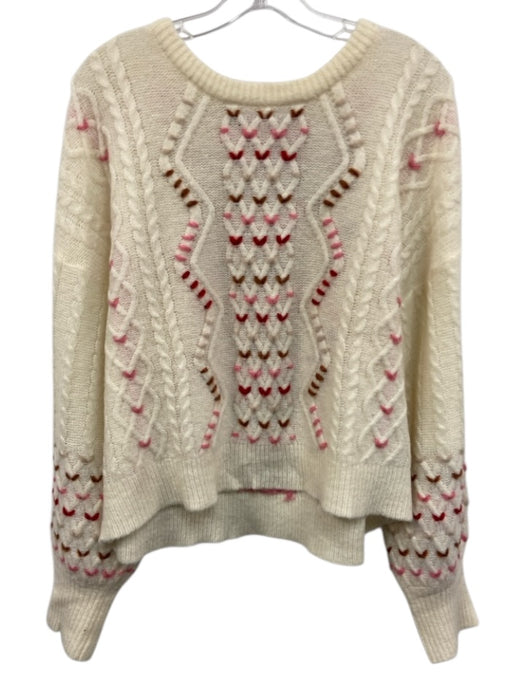 Intermix Size L Cream, Pink, Red Wool & Polyamide Cable Knit Hearts Sweater Cream, Pink, Red / L