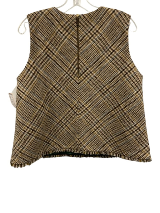 Ann Mashburn Size L Beige, Blue, Green Wool Sleeveless Plaid Fringe hem Top Beige, Blue, Green / L