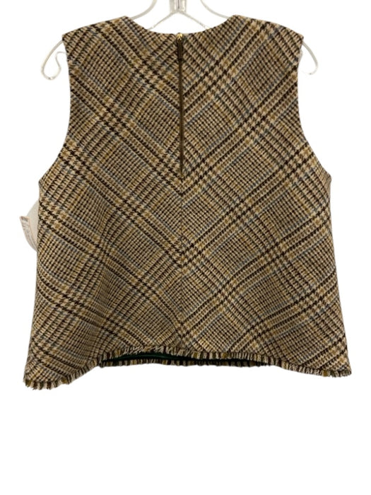 Ann Mashburn Size L Beige, Blue, Green Wool Sleeveless Plaid Fringe hem Top Beige, Blue, Green / L