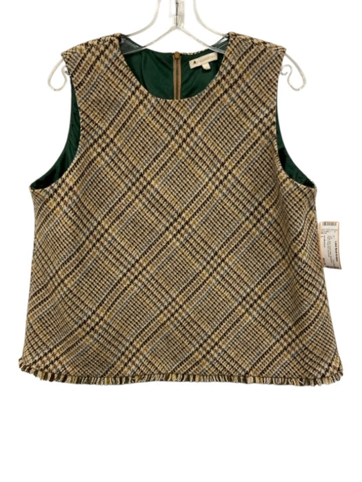 Ann Mashburn Size L Beige, Blue, Green Wool Sleeveless Plaid Fringe hem Top Beige, Blue, Green / L
