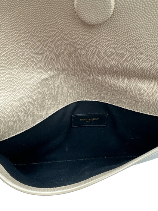 Saint Laurent Beige Pebble Leather gold logo Magnetic Flap Envelope Clutch Bag Beige / XS
