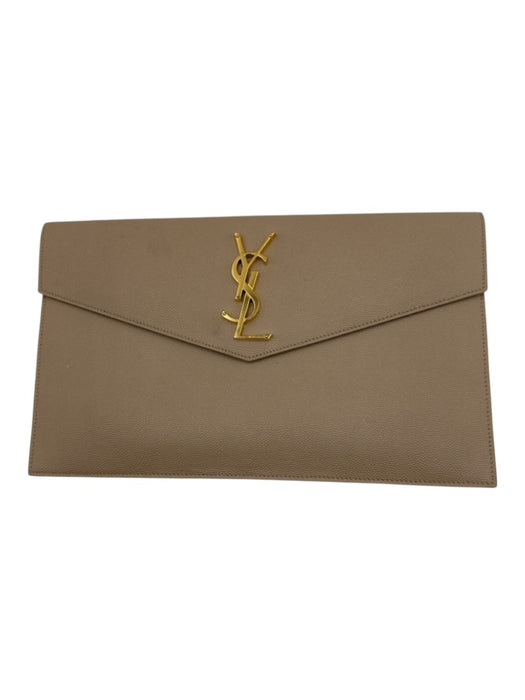 Saint Laurent Beige Pebble Leather gold logo Magnetic Flap Envelope Clutch Bag Beige / XS