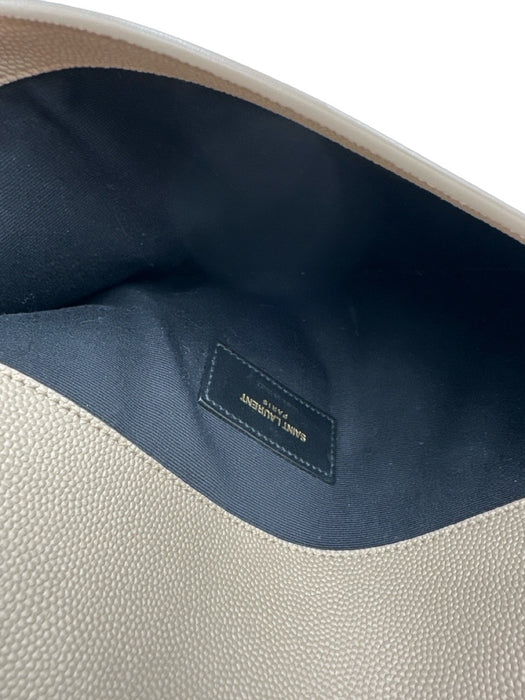 Saint Laurent Beige Pebble Leather gold logo Magnetic Flap Envelope Clutch Bag Beige / XS