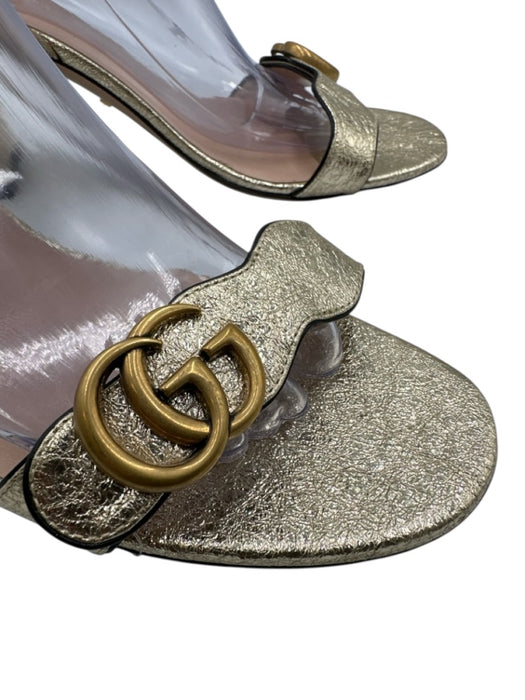 Gucci Shoe Size 42 Gold Crinkle Leather Metallic High Block Heel Sandals Gold / 42