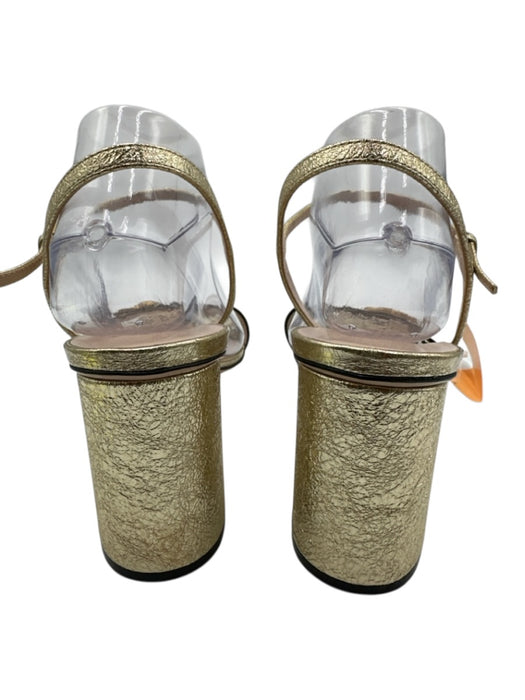 Gucci Shoe Size 42 Gold Crinkle Leather Metallic High Block Heel Sandals Gold / 42