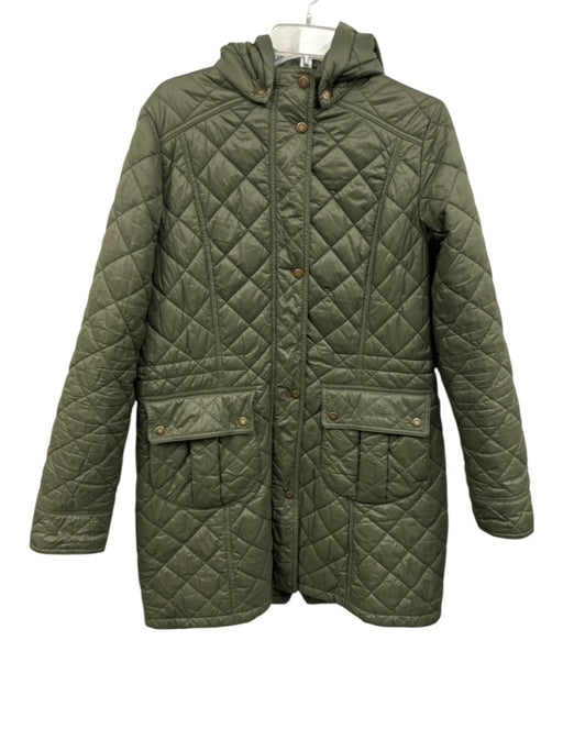Barbour Size 12 Green Nylon Quilted Front Pockets Hood Coat Green / 12