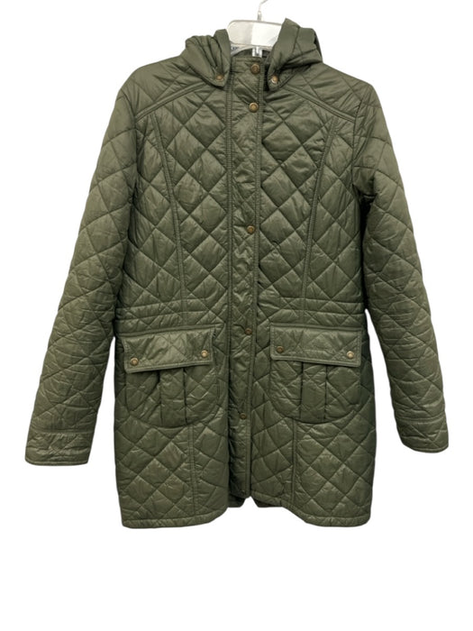 Barbour Size 12 Green Nylon Quilted Front Pockets Hood Coat Green / 12