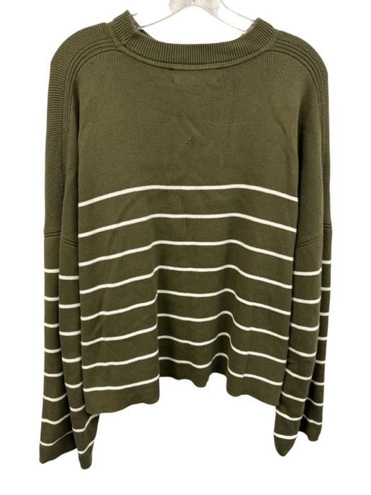 La Ligne Size L Green & White Cotton Striped Crew Neck Cropped Sweater Green & White / L