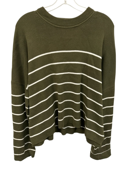 La Ligne Size L Green & White Cotton Striped Crew Neck Cropped Sweater Green & White / L
