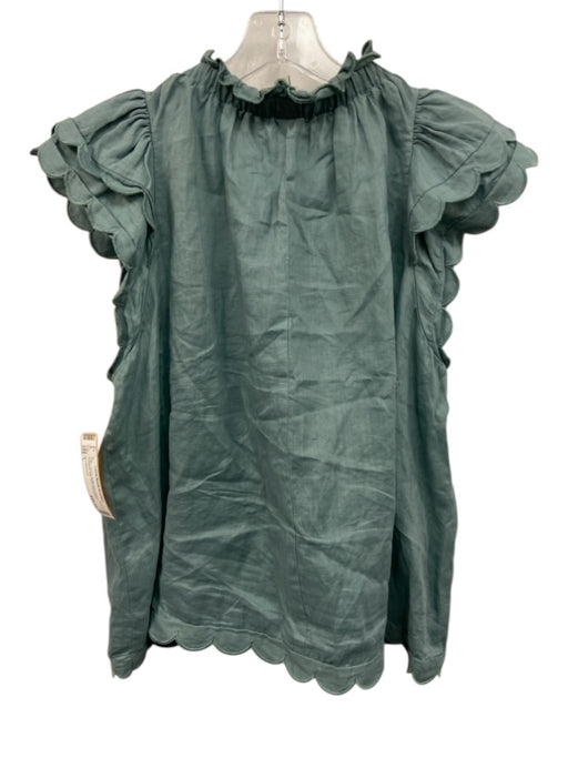 Sea New York Size L Green Ramie Ruffle Cap Sleeve Scalloped high neck Top Green / L