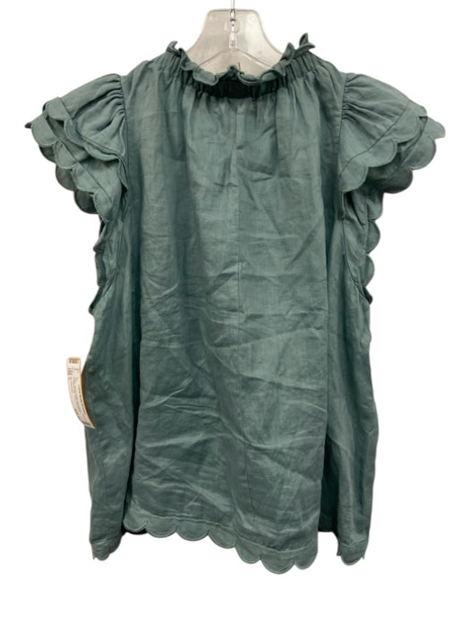 Sea New York Size L Green Ramie Ruffle Cap Sleeve Scalloped high neck Top Green / L
