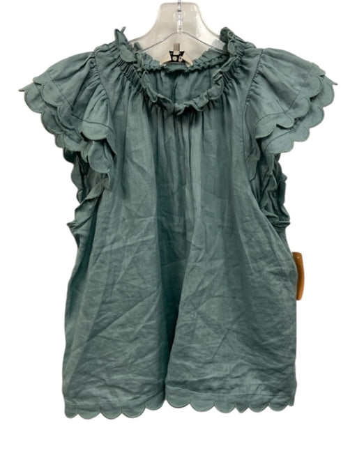 Sea New York Size L Green Ramie Ruffle Cap Sleeve Scalloped high neck Top Green / L