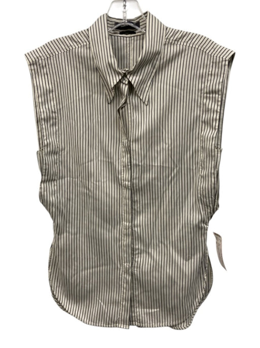 Isabel Marant Size 40 White & Brown Cotton Sleeveless Striped Button Up Top White & Brown / 40