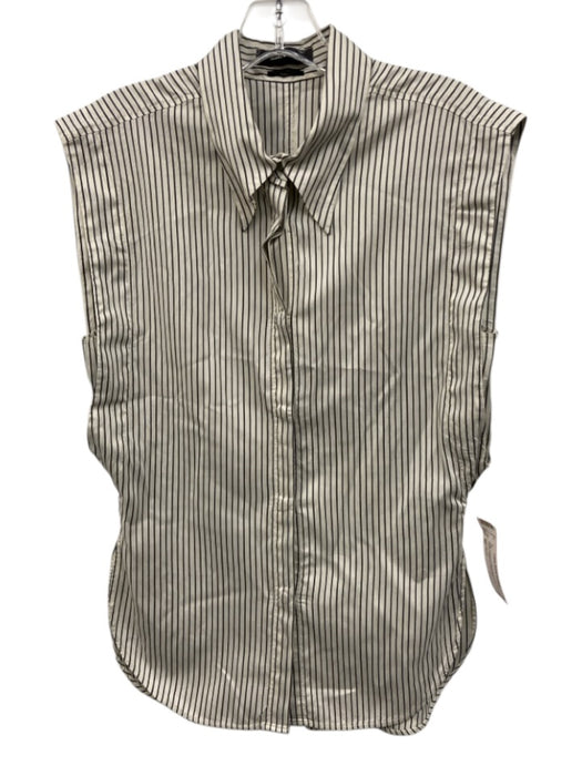 Isabel Marant Size 40 White & Brown Cotton Sleeveless Striped Button Up Top White & Brown / 40