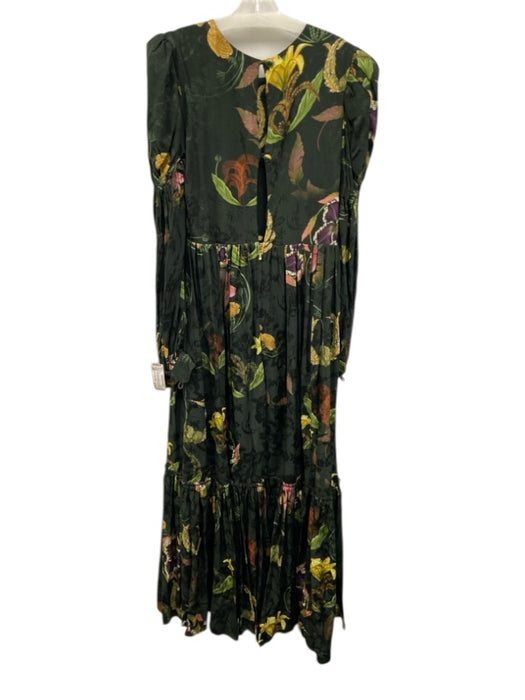 Agua by Agua Bendita Size L Green & Multi Viscose Floral Long Sleeve Maxi Dress Green & Multi / L