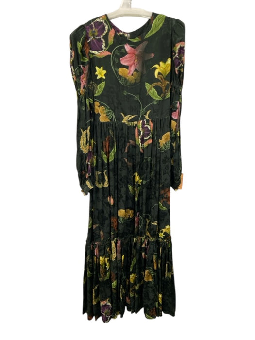 Agua by Agua Bendita Size L Green & Multi Viscose Floral Long Sleeve Maxi Dress Green & Multi / L