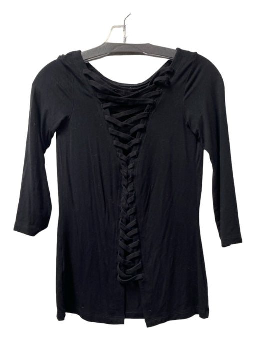 Bailey 44 Size S Black Rayon Round Neck 3/4 Sleeve Lace Up Back Pull On Top Black / S