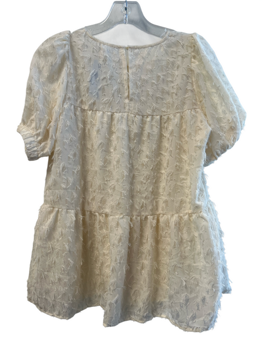THML Size XS Ivory Polyester Crew Neck Short Puff Sleeve Perforated Top Ivory / XS