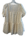 THML Size XS Ivory Polyester Crew Neck Short Puff Sleeve Perforated Top Ivory / XS