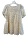 THML Size XS Ivory Polyester Crew Neck Short Puff Sleeve Perforated Top Ivory / XS